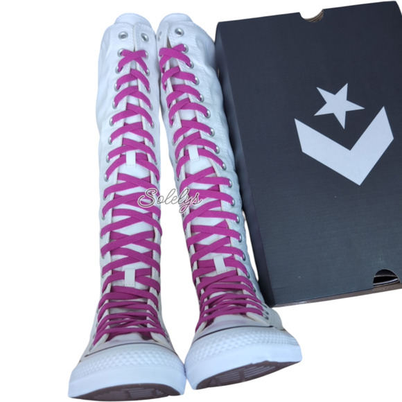 Converse CTAS XXHI Womens 7 White Pink Black Canvas Knee High Sneaker Boot NEW - Picture 8 of 10
